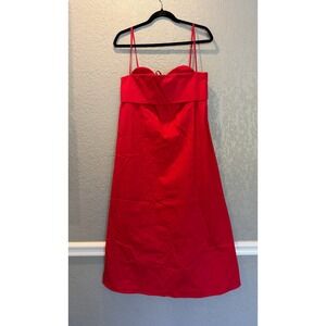 Staud Red Sweetheart Midi Dress Spaghetti Strap Back Tie Pockets New